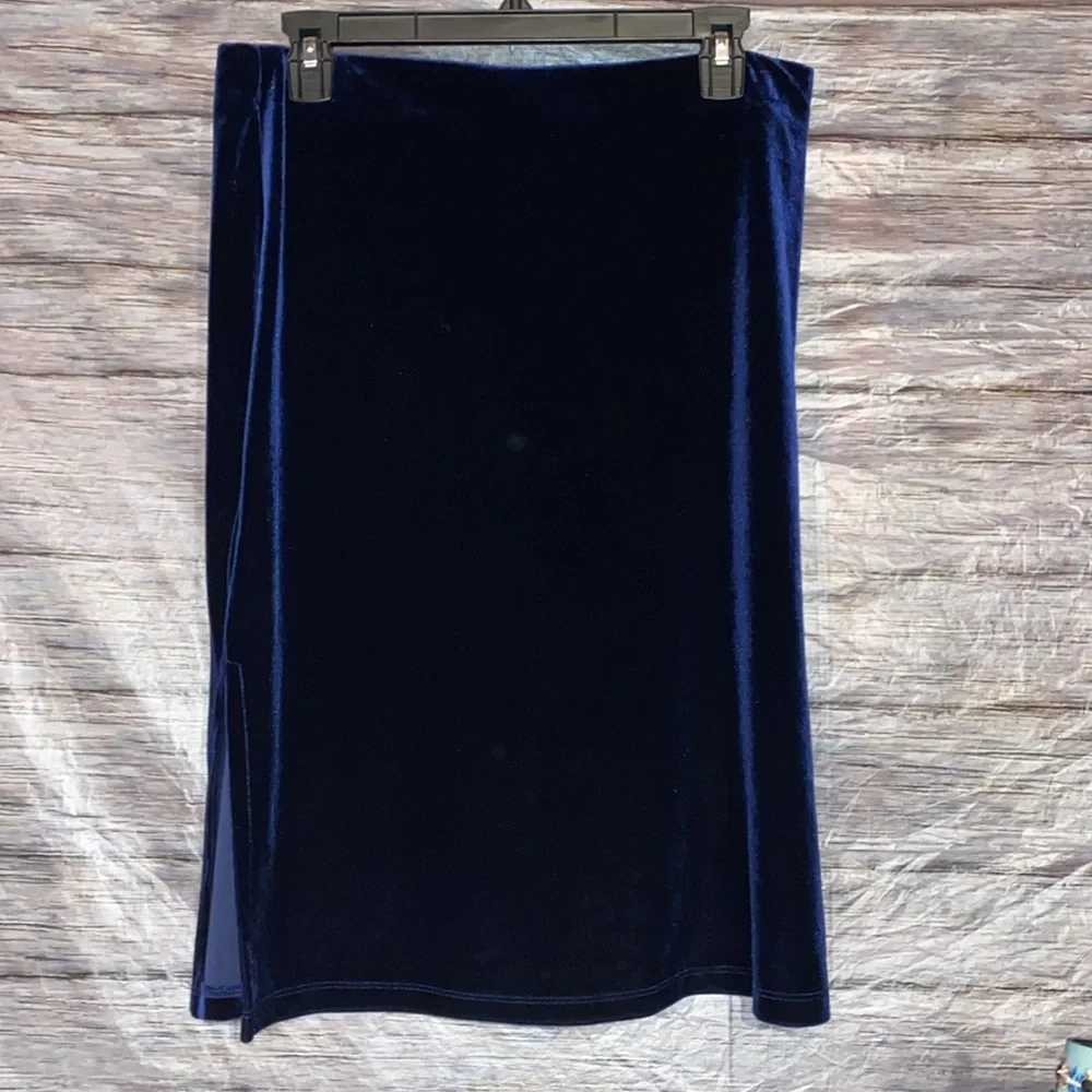 Royal Blue Velour Pencil Skirt With Slits
